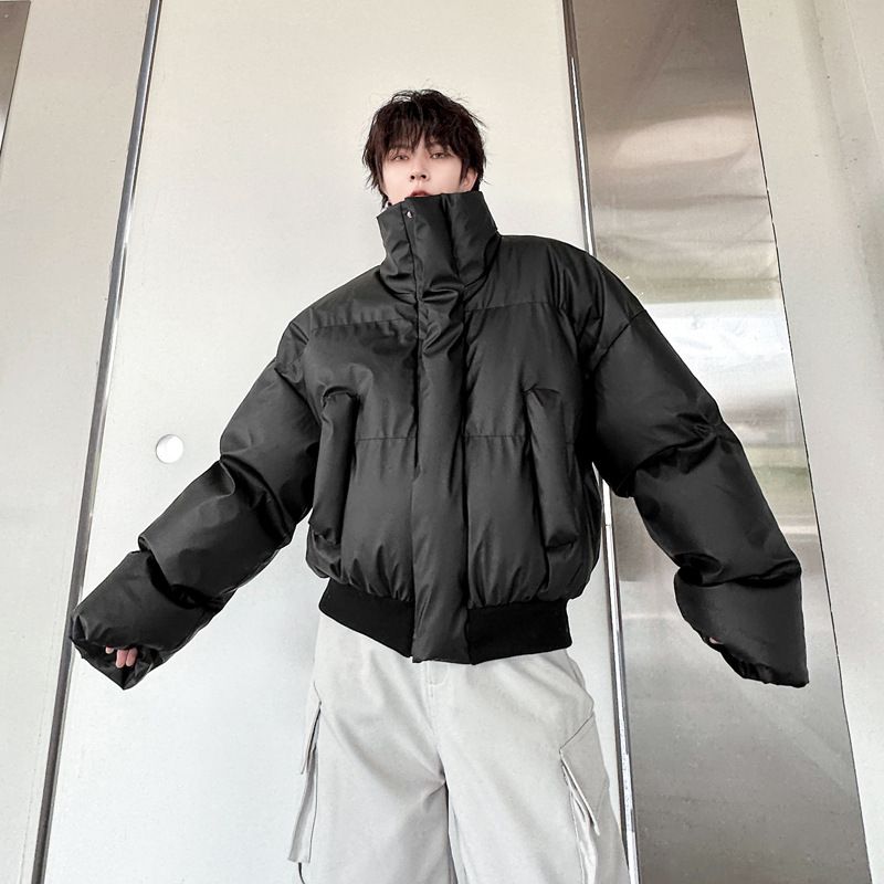 Minimalist Puffer Jacket – Short Quilted Coat With Stand Collar (M-XXL, Black/Brown)_viptrois.com