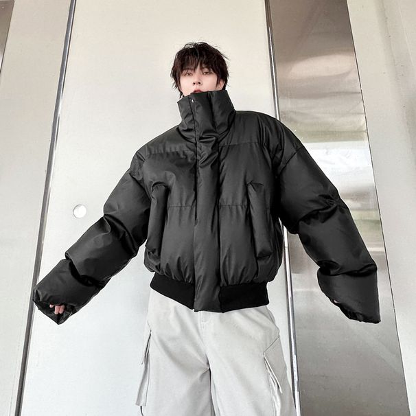 Minimalist Puffer Jacket – Short Quilted Coat With Stand Collar (M-XXL, Black/Brown)_viptrois.com