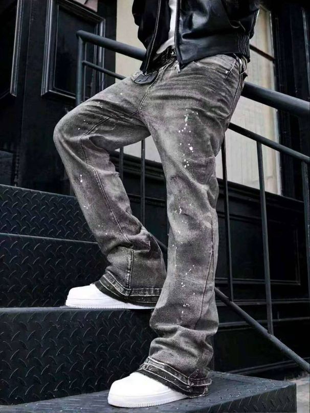 Men's Skinny Elastic Jeans Black White Casual Pants Mid Waist Zipper Fly Denim Spring Trendy Vintage High Street Style_viptrois.com