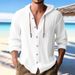 Men's Casual Linen-Look Hooded Shirt, Long Sleeve Breathable Loose Fit Shirt For Spring Summer, Solid Color Streetwear Top_viptrois.com