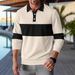 Men’s Long Sleeve Waffle Knit Polo Shirt – Color-Block Collar, Button-Up Casual T-Shirt (S-XXXL, Polyester Blend, Relaxed Fit, Machine Washable)_viptrois.com