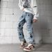 Man's clothing Hipster ripped patch jeans men's loose straight leg heavy pants_viptrois.com