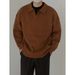 Pure Autumn Winter New V-Neck Turn-Down Collar Sweater Men Couple Polo Shirt Vintage Loose Solid Color Knitwear Jacket Retro_viptrois.com