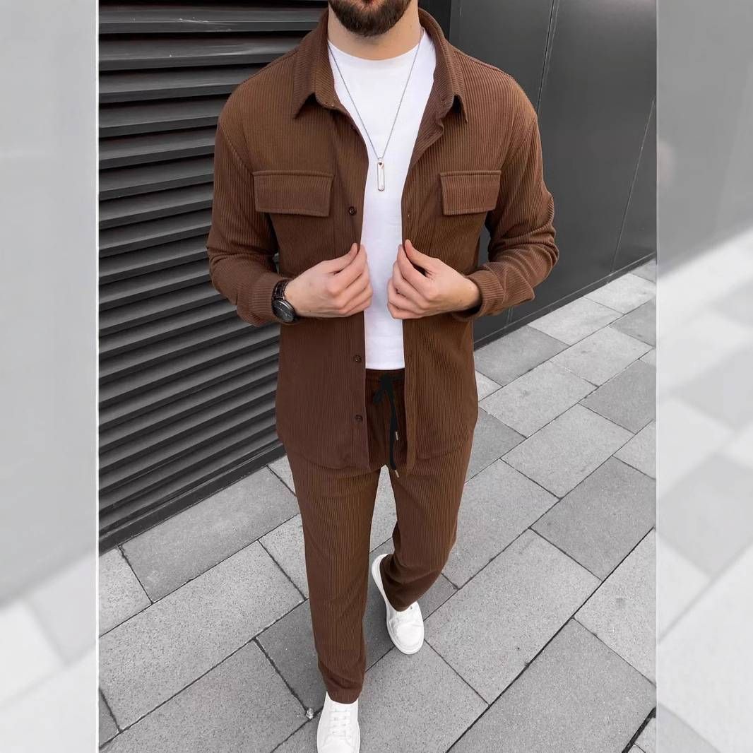 Men's Clothing Casual Long Sleeved Trousers Jacket Two Piece Suit_viptrois.com