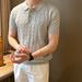 Men's Clothing Summer New Short Sleeved Sweater Men's Textured Polo Shirt Lapel Slim Fit Business T Shirt_viptrois.com