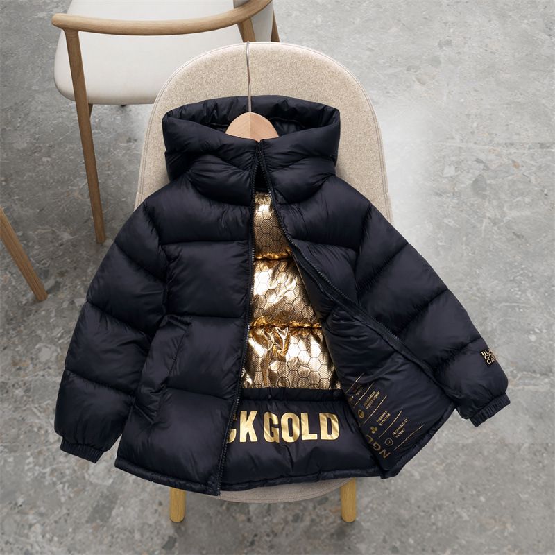Black Gold Graphene Kids Winter Coat With Cotton Filling - Warm Unisex Hooded Jacket For Boys & Girls (Sizes 100-150cm, Ages 3-8)_viptrois.com