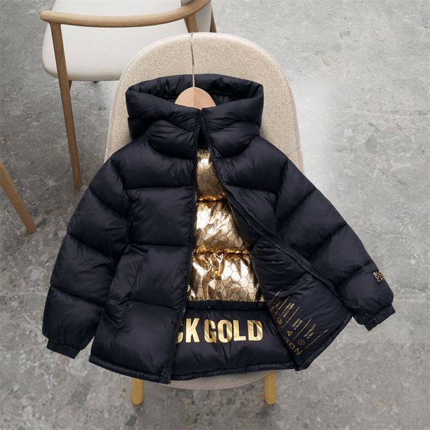 Black Gold Graphene Kids Winter Coat With Cotton Filling - Warm Unisex Hooded Jacket For Boys & Girls (Sizes 100-150cm, Ages 3-8)_viptrois.com