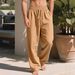 Men's Loose Fitting Linen Wide Leg Casual Beach Pants Straight Leg Swimwear_viptrois.com