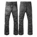Men's Vintage Rock & Roll Flared Jeans With Rhinestone Embellishments & Patchwork Design - High Waisted Cotton Denim Pants For Urban Street Style_viptrois.com
