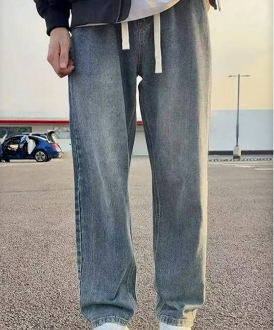 Men's Clothing Autumn/Winter Retro Jeans For Men And Women: Drawstring Elastic Fit, Trendy, Versatile, Loose Fit, Casual Straight Leg Pants_viptrois.com