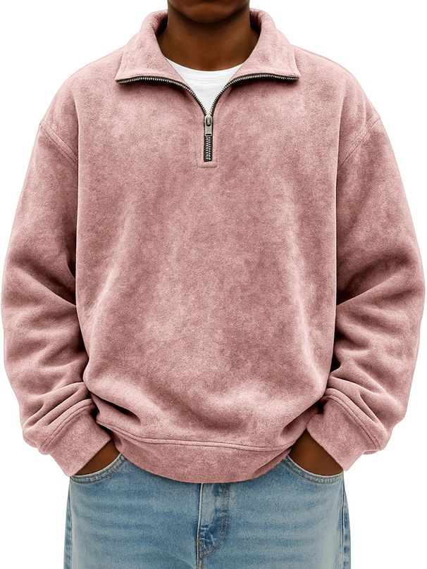 Men's Half-Zip Sweatshirt - Winter Long-Sleeve Cotton Pullover With Stand Collar (S-5XL, 400GSM, 12 Colors)_viptrois.com