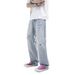 Men's Clothing Trendy Light Blue Ripped Jeans Men's New Style Drape Straight Flared Ink Splashed Design Casual Pants_viptrois.com