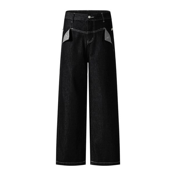 Loose Wide-Leg Jeans For Men Cleanfit American High Street Detachable Pocket Design Casual Straight Pants_viptrois.com