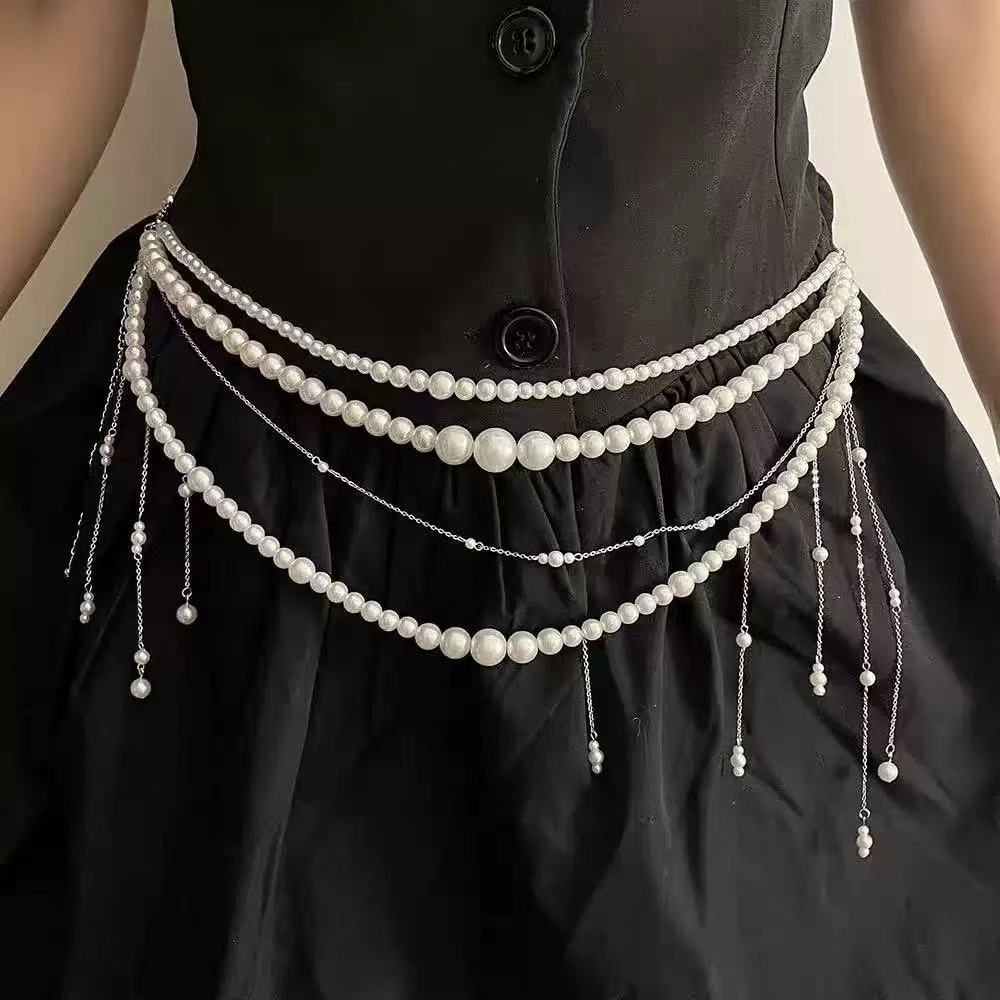 Hanfu Pearl Waist Chain - Ancient Style Multi-Layer Tassel Belt, Fairy Costume Jewelry & Waist Ornament_viptrois.com