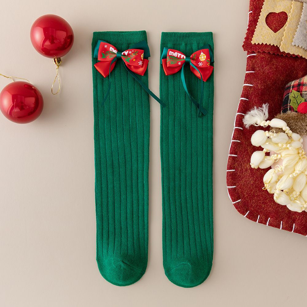 Children's Socks Autumn And Winter Bow Red Calf Socks Girls Red Cotton Socks Christmas Socks_viptrois.com