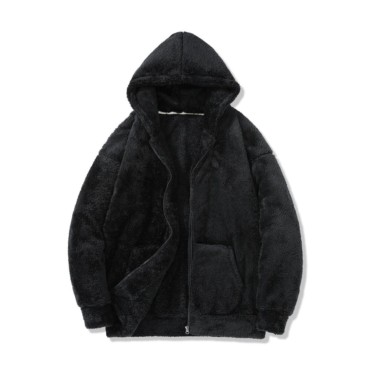 Winter Arctic Velvet Men's Cardigan, American Lazy Style, Loose Fit, Warm Top, Fleece Lined, Thick Hooded Fur Jacket_viptrois.com