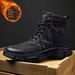 Men's High-Top Lace-Up Winter Boots, Fashionable Outdoor Ankle Boots With Fleece Lining, Warm & Comfortable Casual Shoes For Teens & Adults_viptrois.com