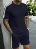 New Round-neck Short-sleeved Short Pants With Side Stripes Casual And Fashionable Men's Set Of 2 Pieces_viptrois.com