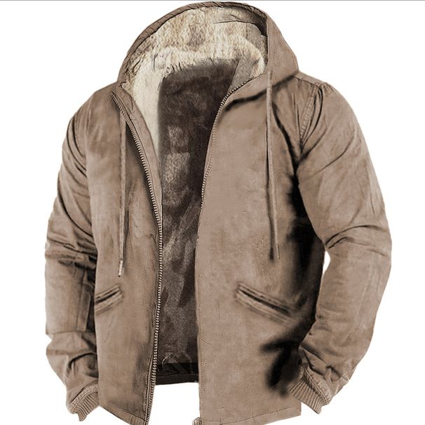 "Fleece-Lined Winter Hooded Jacket - Heavyweight Cotton Zip-Up Sweatshirt With Logo Customization, Relaxed Fit, Ribbed Hem For Urban Streetwear_viptrois.com