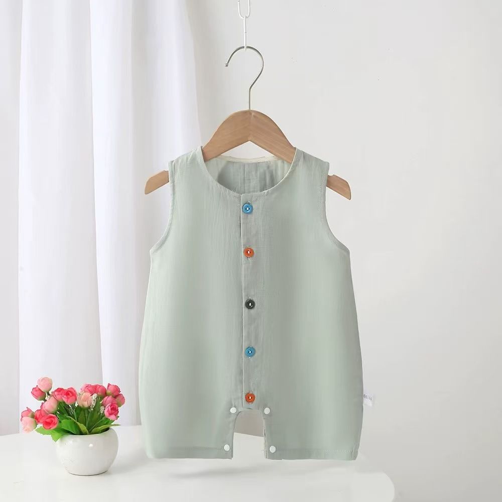 Baby Summer Cool Sleeveless One Piece Vest For Boys And Girls Baby Colorful Button Casual Romper For Going Out Crawling Clothes_viptrois.com