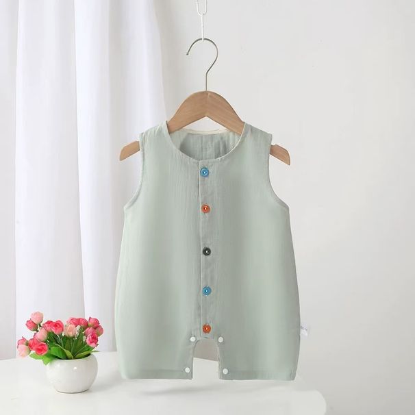 Baby Summer Cool Sleeveless One Piece Vest For Boys And Girls Baby Colorful Button Casual Romper For Going Out Crawling Clothes_viptrois.com