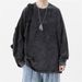 American Retro Pure Cotton Washed Long Sleeve T-Shirt For Men High Street Loose Couple Round Neck Pullover Tee Top_viptrois.com
