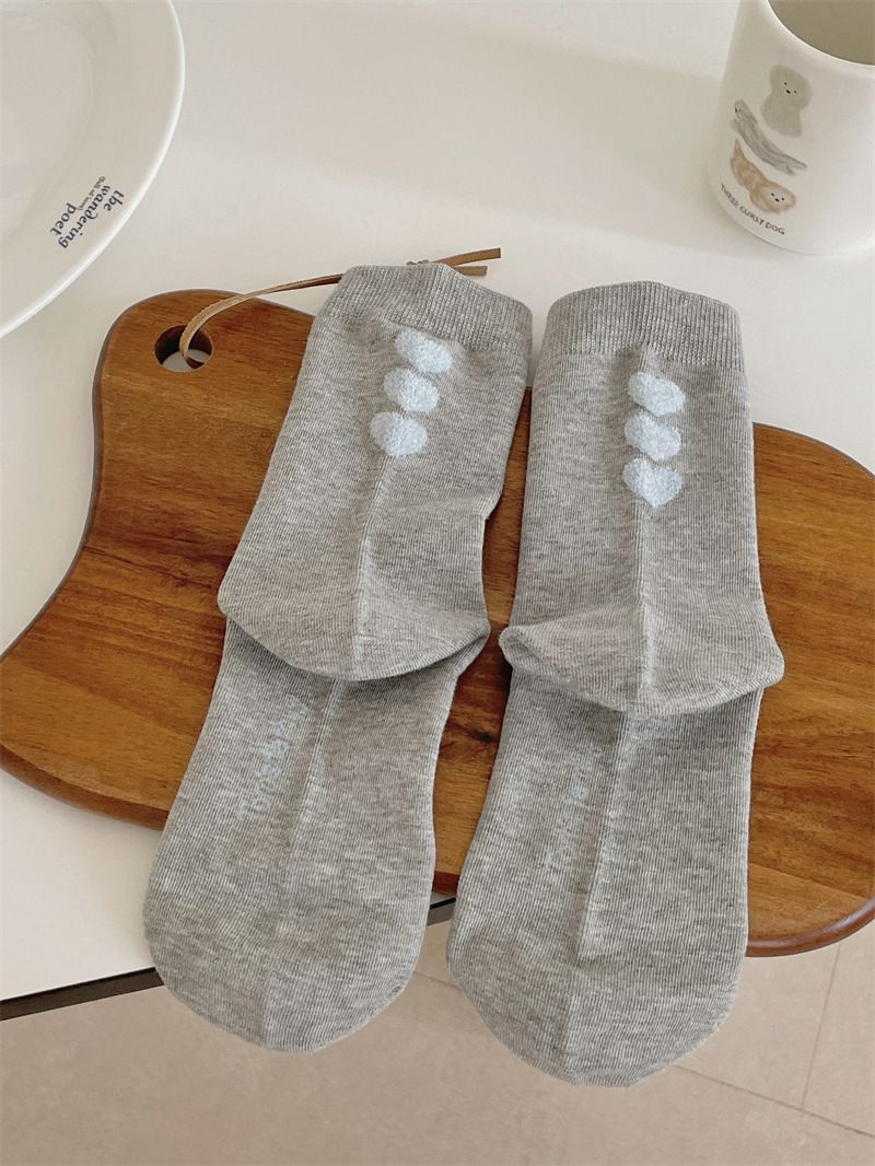 Unisex Soft Cotton Crew Socks With Flocked Heart Design – Breathable & Comfortable – Classic Neutral Colors – Perfect For Everyday Wear_viptrois.com