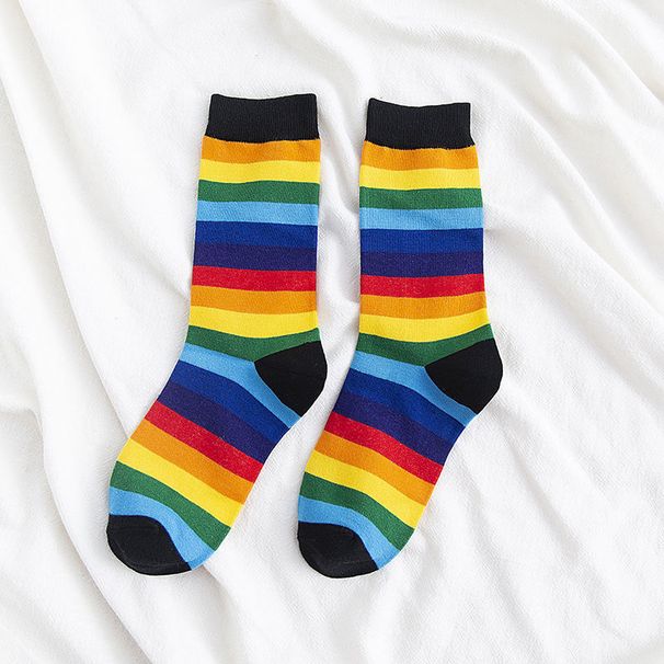 Rainbow Socks For Women Of The Tube All Match Ins Super Hot HyunA Style Net Red Student Striped Color Socks_viptrois.com