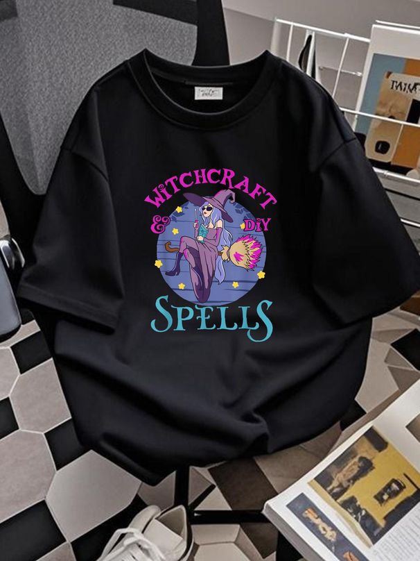 Witchcraft & DIY Spells – Funny Witch For Halloween Lovers T-Shirt Streetwear Top For Everyday Wear Comfortable Soft Summer Designer Clothes Unisex Female Slightly Casual Stylish Versatile Women Graphic T-Shirt For Women Casual Fashion Stretched_viptrois.com