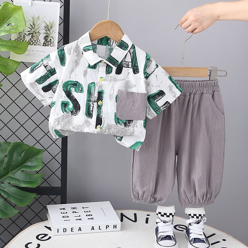 Children's Short Sleeved Set, New Style, Men's And Women's Summer Fashion, Trendy Letter Shirt, Children's Clothing_viptrois.com
