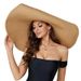 Women's beach straw fashionable oversized wide brimmed hat, summer handmade curled edge soft fur sun hat_viptrois.com
