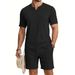 Summer Men's Quick Drying V Neck Jersey Shirt And Shorts Set Loose Trendy Skin Friendly Clothing For British Gentleman_viptrois.com