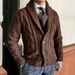 2026 European-USA Style Fashion Cardigan Men 100% Acrylic Lapel Pure Color Twisted Flower Single-Breasted Long Sleeve Straight Type Knit Sweater_viptrois.com
