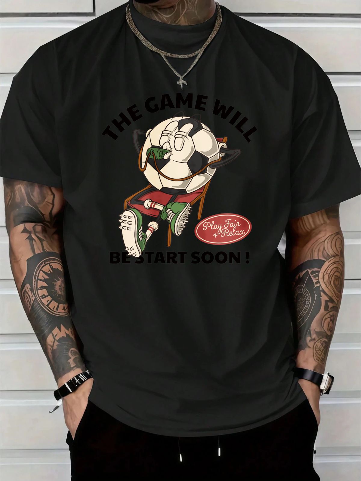Soccer Style T Shirt With Cartoon Football Character Play Fair Relax Design Cotton Blend Casual Wear For Men And Sports Fans Size M L XL XXL Single Pi_viptrois.com