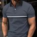 Striped Printed Short Sleeved Lapel T-shirt, Oversized Men's Simple And Sporty Polo_viptrois.com