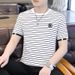 Striped Short-sleeved T-shirt Men's Summer Thin Korean-style Fashionable Slim-fit T-shirt Ice Silk Round Neck Breathable Half-sleeved Clothes_viptrois.com