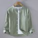 Cotton And Linen Shirt Men's Long Sleeved Stand Up Collar Pocket Simple And Comfortable Linen Shirt Casual Jacket_viptrois.com