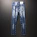 Men's Clothing Jeans - Vintage Washed Denim Pants With Handmade Rips Tching, Straight Leg Comfort Stretch For Casual Wear_viptrois.com