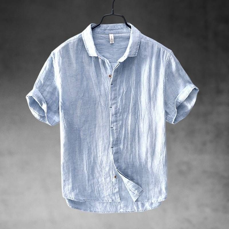 Men's Clothing Cotton Linen Short Sleeved Shirt Casual Breathable Shirt Linen Thin Half Sleeved Lapel Top_viptrois.com