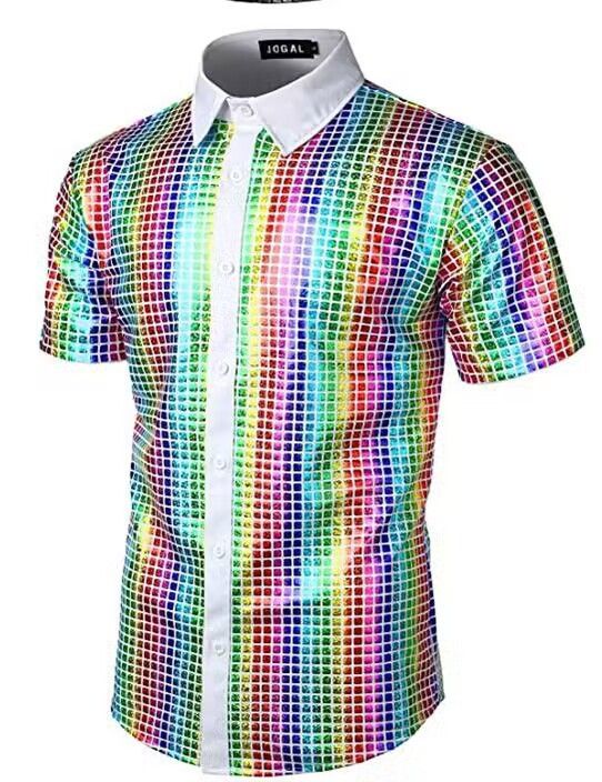 Summer 2023 Clothing, Formal Sequin Buttoned Shirts, Performance Party Short Sleeved Men's And Women's Dance Clothes,_viptrois.com