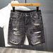Men's Clothing Personality Ripped Denim Shorts Shorts Mid Rise Straight Casual Shorts_viptrois.com