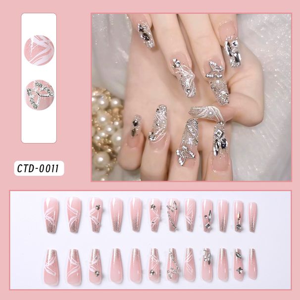 24 Pieces Of Flashing Butterfly Nail Stickers Hand Made Wearable Nail Finished Products Medium And Long Detachable Nail Art Nail Pieces_viptrois.com