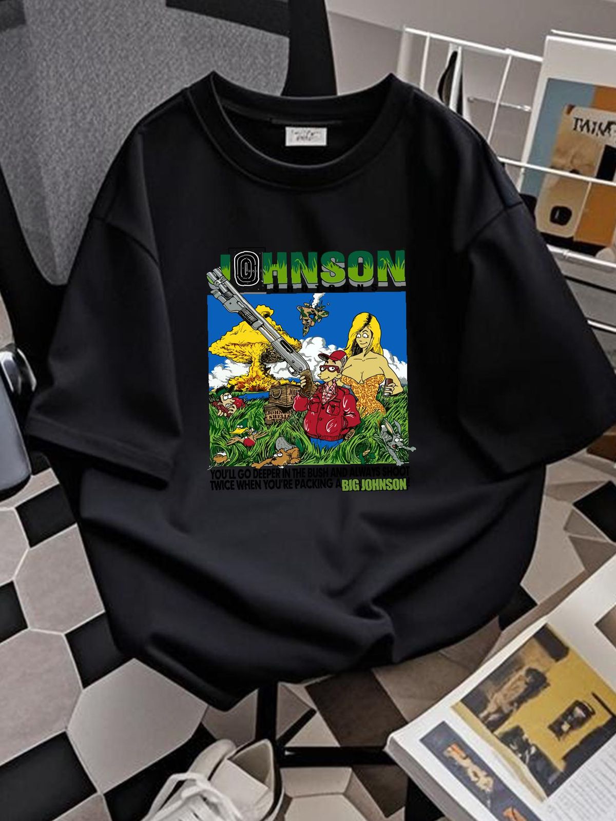 VTG Funny Big Johnson Shotguns T Shirt White All Sizes Breathable Streetwear Stretched Top For Everyday Wear Designer Clothes Graphic Casual_viptrois.com