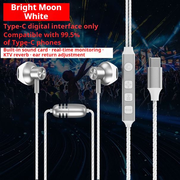With Sound Card For Live Broadcast Karaoke Earphones Type-C In-ear Headphones With HD Mics Surround Sound Headsets For Samsung_viptrois.com