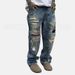 Vintage Distressed Jeans For Men & Women - Washed Denim Pants With Splatter Paint Design, Straight Leg, Stacked, Oversized Fit, Hip Hop Streetwear_viptrois.com