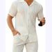 A New Men's Wavy Casual Breathable Solid-color Short-sleeved Shirt And Shorts Set From Europe And America_viptrois.com