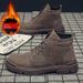 Men's Casual Work Boots - Round Toe Canvas High-Top Lace-Up Shoes With Rubber Sole For Autumn & Winter (Black/Brown, Single & Lined Options)_viptrois.com