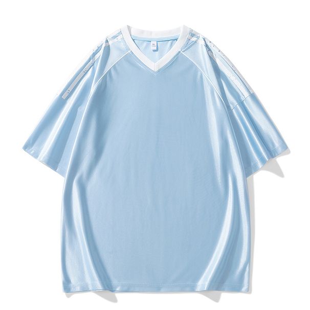 Men's Clothing Ice Silk Short Sleeved T Shirt Summer New Youth Fitness Running V Neck Top Sports Uniform Casual T Shirt_viptrois.com