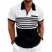 Men's Casual Summer Polo Shirt Color Block Waffle Stripe Short Sleeve Collared American Style Commuter Fashion_viptrois.com