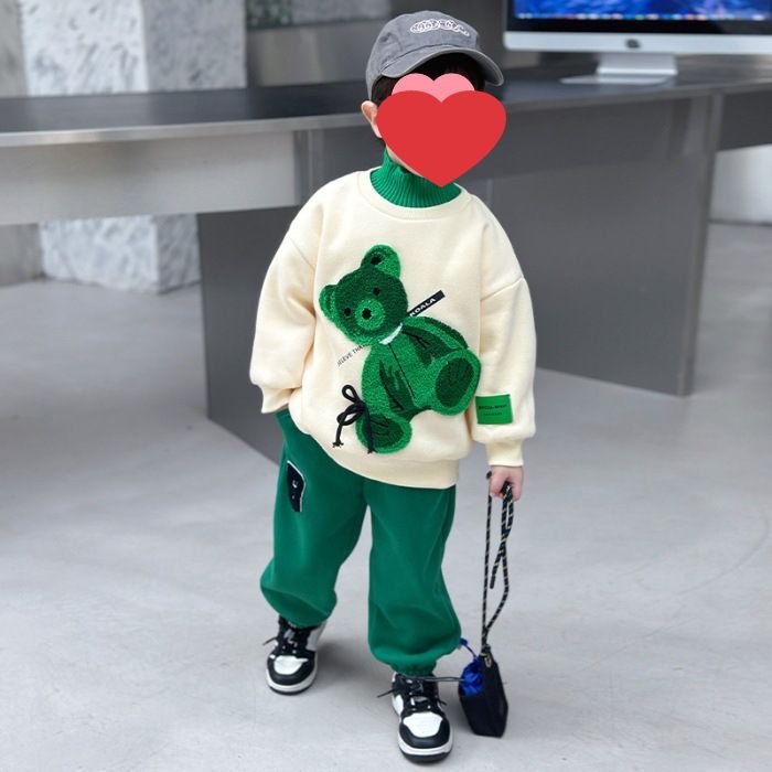 Kid's Clothing Boys cartoon turtleneck sweatshirt sweatpants two piece suit autumn and winter new Korean style cute small children's suit trend_viptrois.com